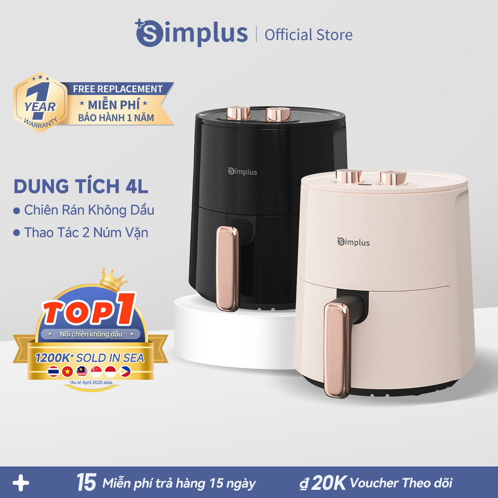Simplus Nồi Chiên Không Dầu Dung Tích 4L lớn chiên nướng đa năng không dầu mỡ - Bảo Hành 1 Năm 1 Đổi 1  KQZG007