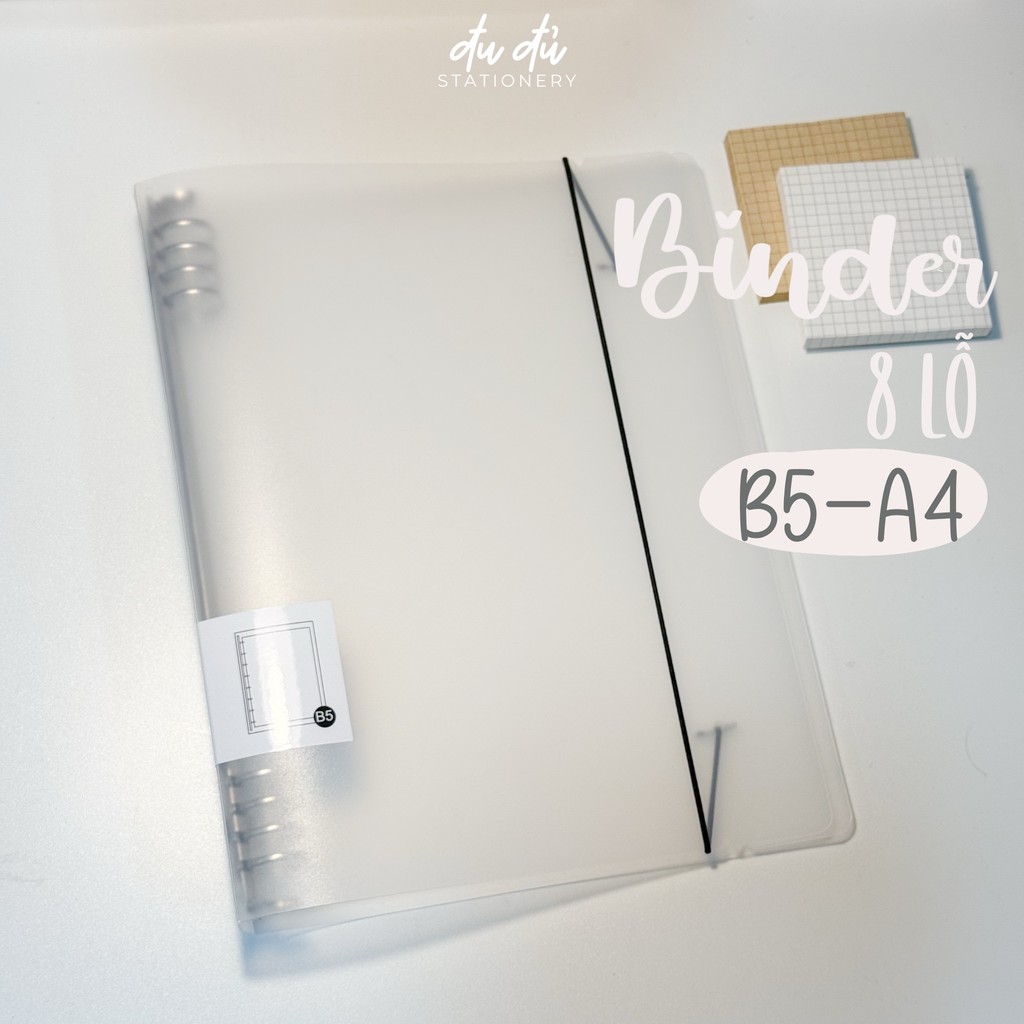 Bìa Sổ Còng Binder Sắt 8 Lỗ Size A4 B5 A5 Nhựa PP Cứng Đu Đủ