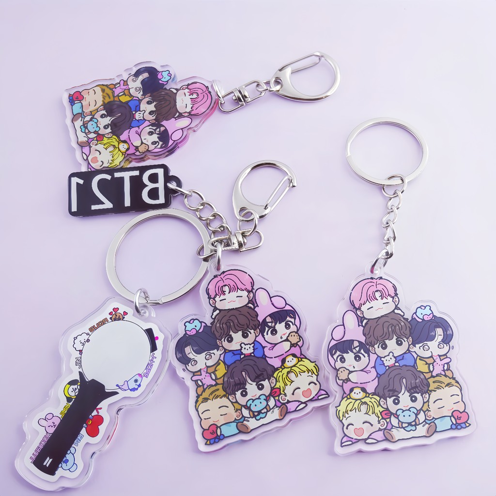 Móc khóa Acrylic KPOP BTS BT21 - Túi hoạt hình dễ thương Charm & Mặt dây chuyền dành cho người hâm m