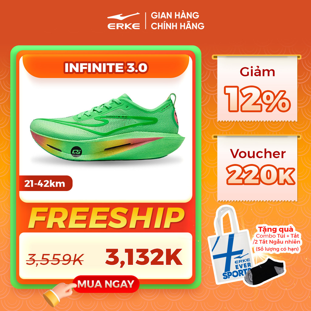 [TẶNG TẤT] Giày Chạy Thể Thao Nam Marathon Chuyên Nghiệp ERKE INFINITE 3.0 Full Carbon RUNNING 42km 