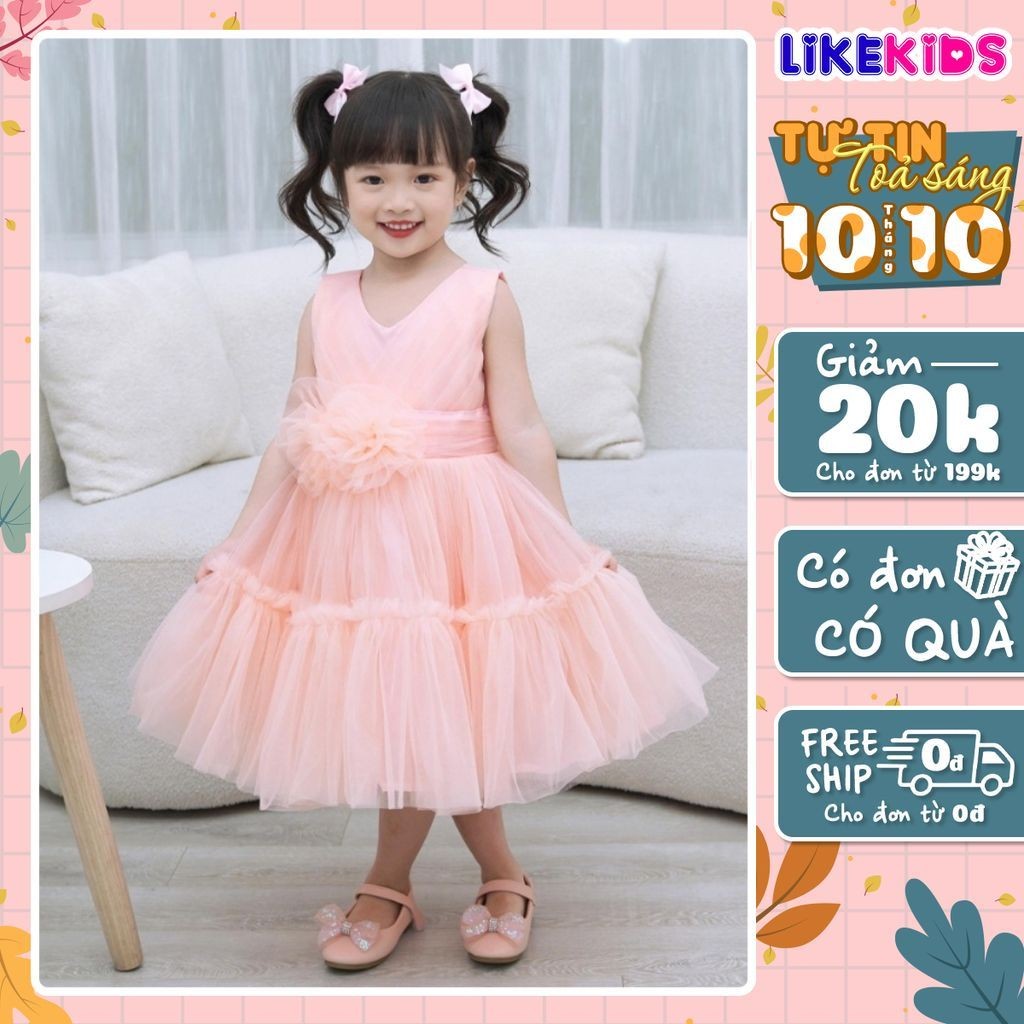 Đầm công chúa, váy bé gái họa tiết eo hai hoa L46 - Likekids
