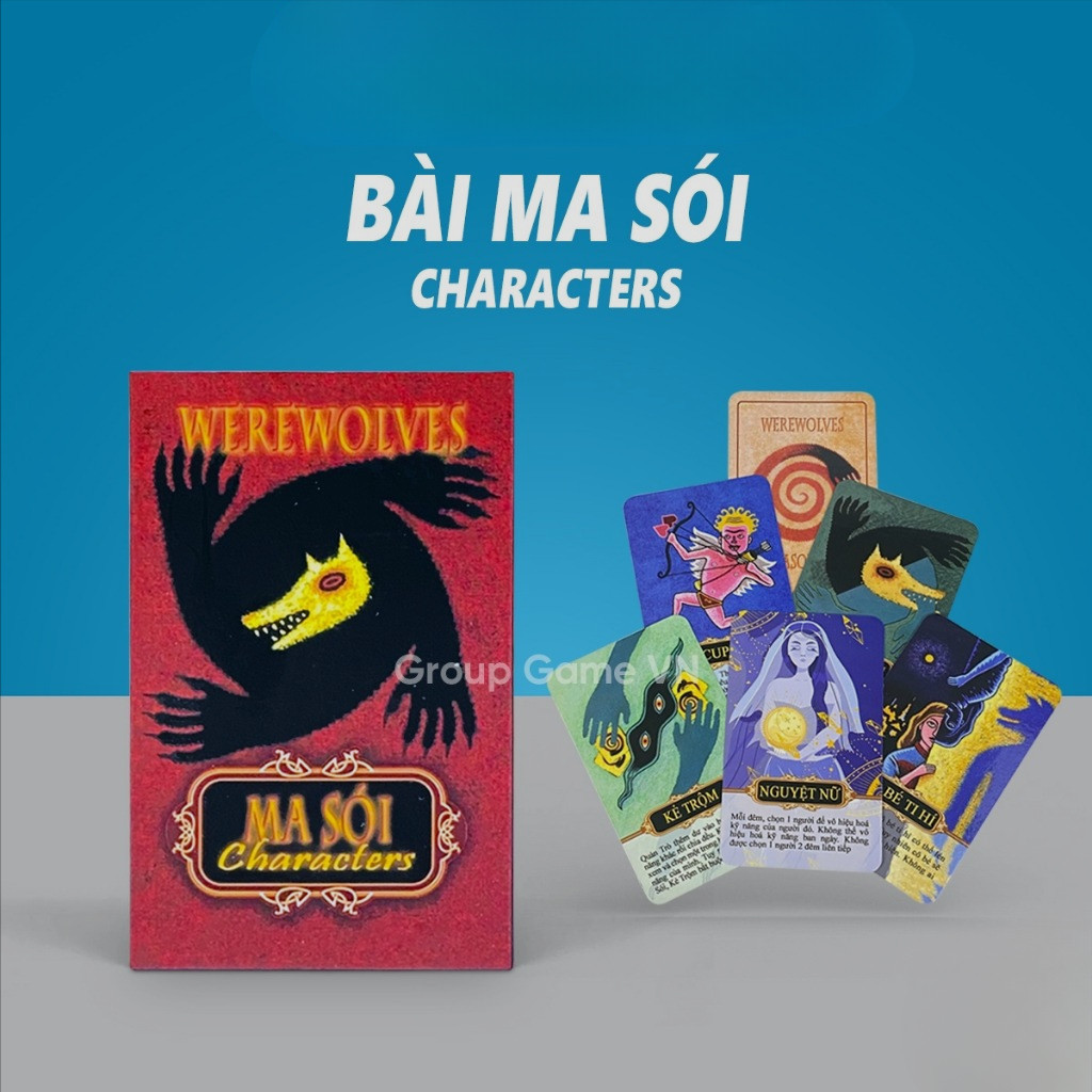 Bộ bài Ma Sói Character 55 lá giấy cứng cán màng, Boardgame Ma Sói Việt Hóa dành cho 7-20 người chơi