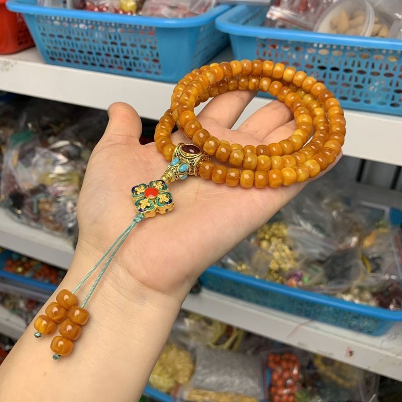 Tự Nhiên Cũ Sáp Ong 108 Vòng Tay Sáp Hoa Cổ Điển Đa Vòng Tay Hạt Sáp Mân Côi Hạt Tây Tạng 108 Hạt Dâ