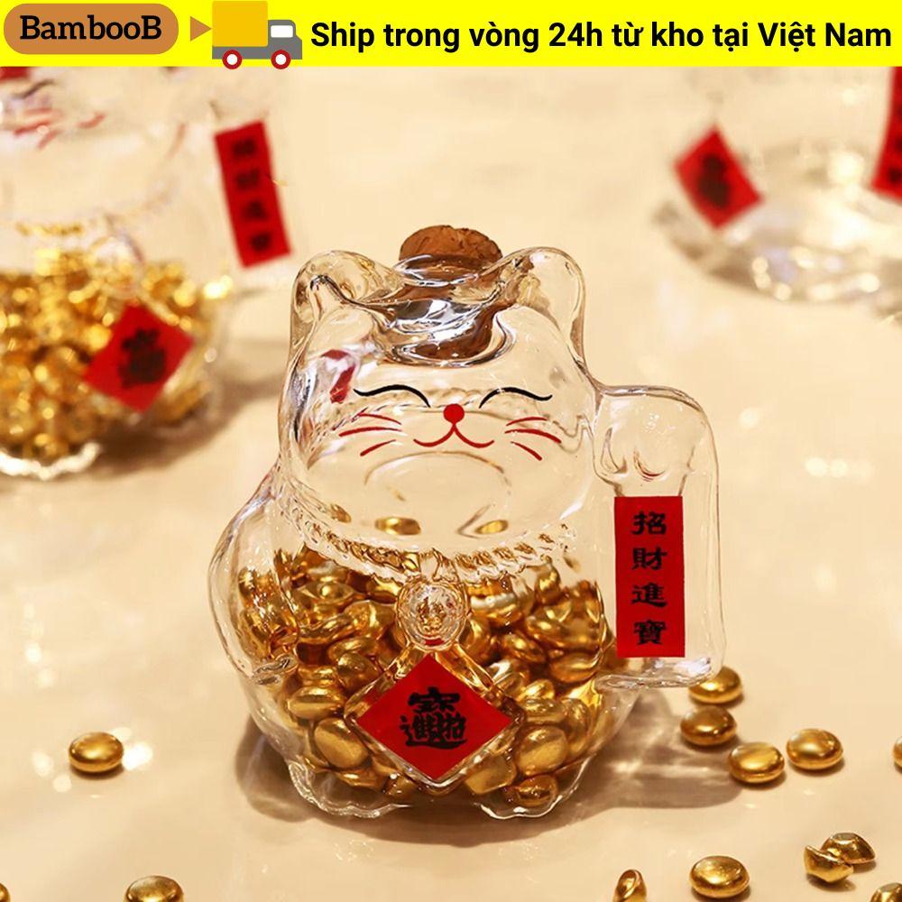 BAMBOOB Heo Đất, Lọ Tiền Mèo May Mắn, Phim Hoạt Hình Dễ Thương Mini Thủy Tinh Đậu Vàng Chai Bảo Quản