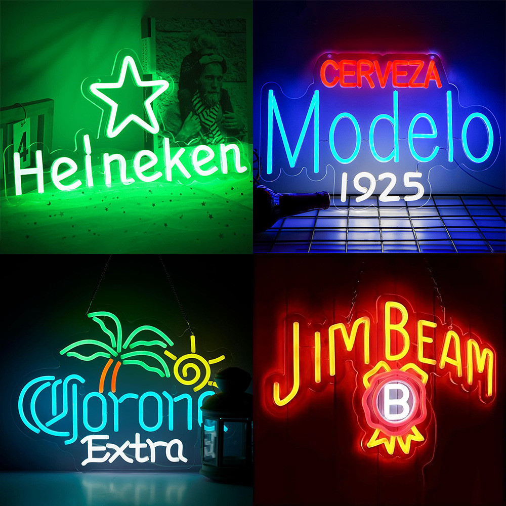 Biển trang trí quán bar hình chai bia Heineken, đèn neon trong suốt bằng acrylic LED dùng cho gara.