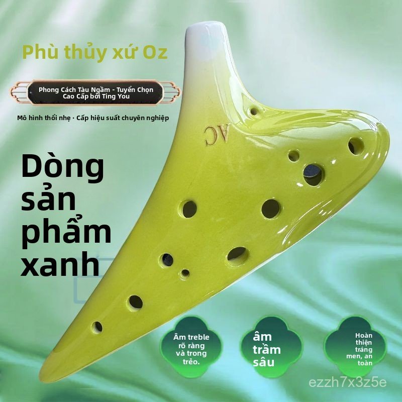 Kèn Ocarina 12 lỗ tone AC kiểu tàu ngầm hun khói tráng men hai màu nhạc cụ thổi hơi luyện ngón chuyê