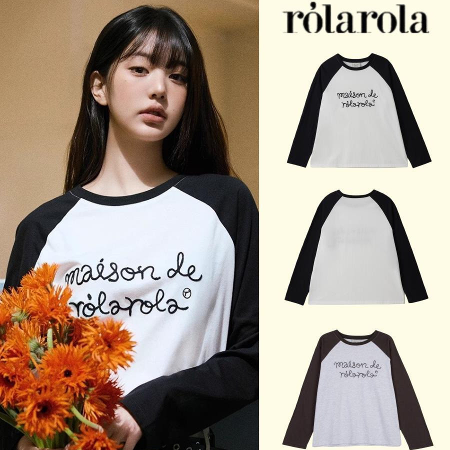UTRV Jang Won-young's same style from Korea rolarola Raglan long sleeves with contrasting color lett