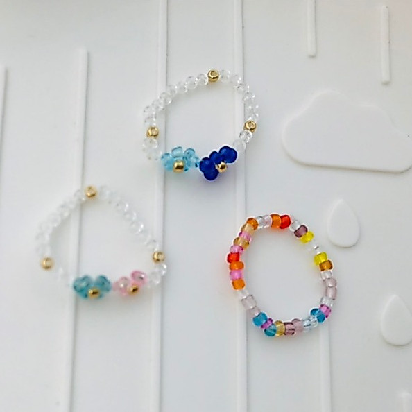 Nhẫn handmade hạt cườm phối hoa nhiều màu