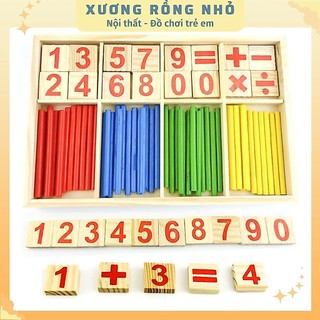 Bộ que tính học toán bằng gỗ - bảng tính que học toán cho bé - đồ chơi học toán cho bé