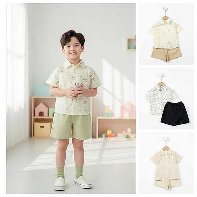 Bộ ngắn tay, quần đùi sơ mi bé trai mùa hè LITIBABY size bé khoảng 2 đến 7 tuổi NH41