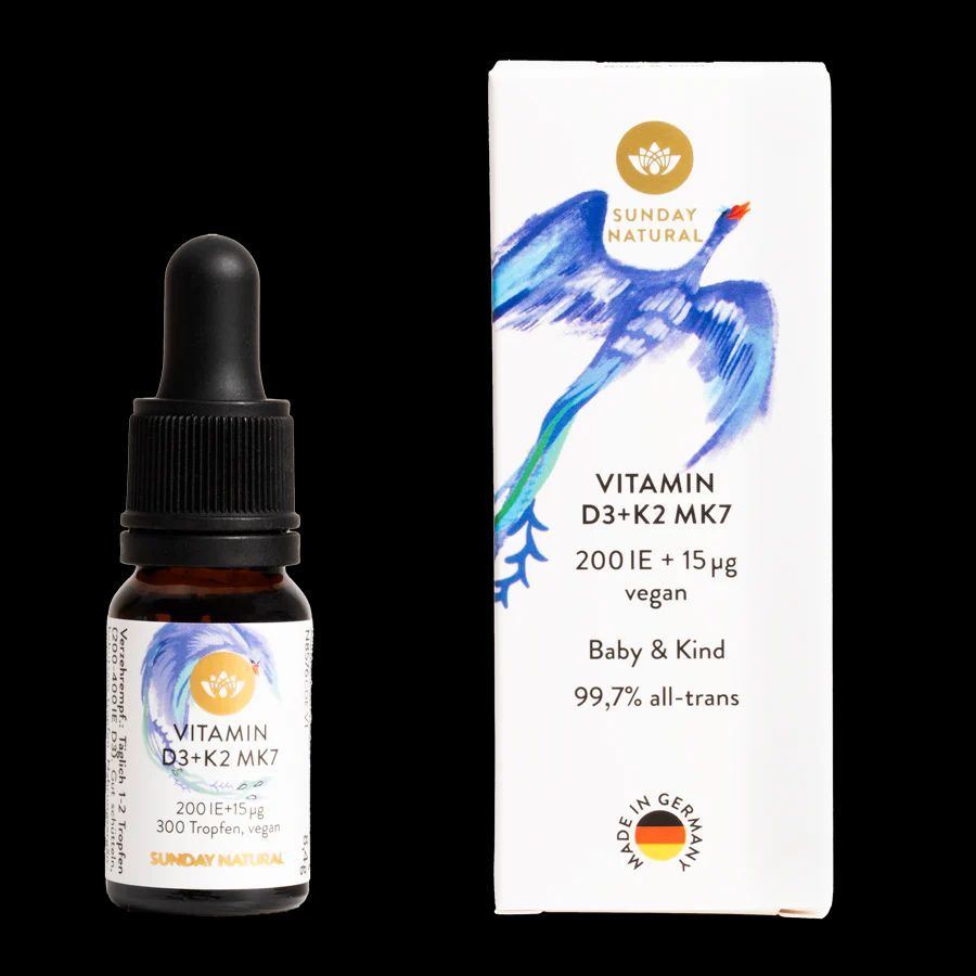 Vitamin D3K2 MK7 thuần chay của Sunday Natural Đức , 300 giọt, hỗ trợ bé phát triển chiều cao