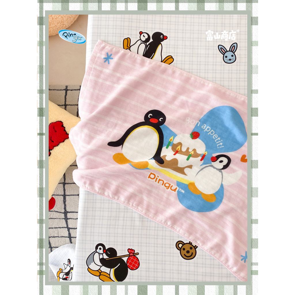 Toya Store x Pingu Chính Hãng Sọc Hồng Pingu & pinga Sinh Nhật Cotton Gối Len
