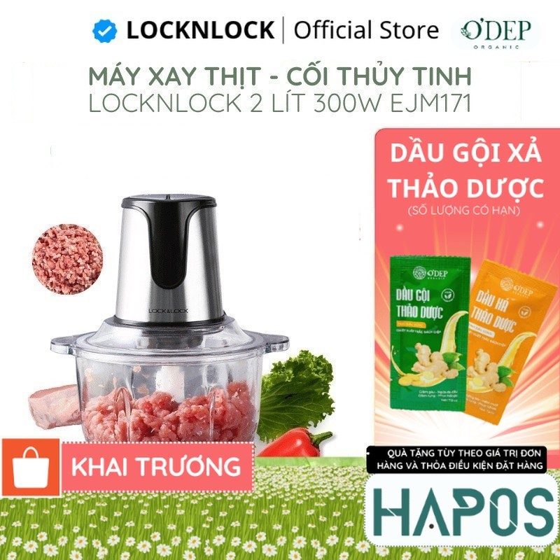 Máy xay thịt cối thủy tinh LocknLock 2L đa năng lưỡi dao sắc, 2 cấp độ xay mịn và nhanh chóng EJM171