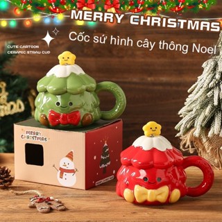  Cốc gốm sứ cây thông Noel vẽ tay sáng tạo cốc cốc có nắp dùng trong gia đình dễ thương nổi tiếng trên mạng cốc uống nước 