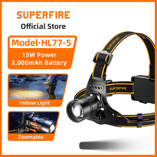 SUPERFIRE HL77-S - Đèn Pha LED 15W Màu Vàng Zoomable, Pin 3000mAh, Perfect for Camping và Fishing