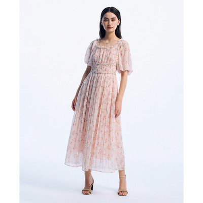 GIGI - Đầm xếp li midi cổ vuông tay ngắn hiện đại_G2102D243171-45