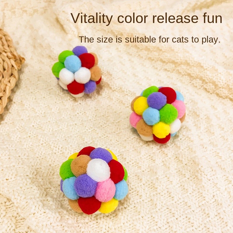 Cat Toy Colorful Pompons Colorful Bell Ball Cat Self-Hi Toys Cat Teasing Ball Cat Toys Popular Pet S