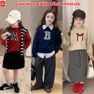 NEW 2025 - Áo Len Dài Tay Dệt Kim Trẻ Em, Áo Len Chui Đầu Mùa Thu Phong Cách Hàn Quốc cho Bé Gái - Chính Hãng Ambbkids