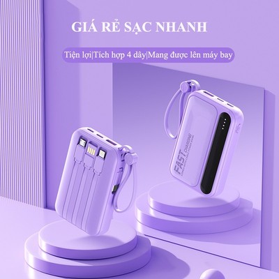 Pin sạc dự phòng mini 20000mAh Dung lượng lớn hỗ trợ sạc nhanh đi kèm nhiều dây sạc tiện dụng