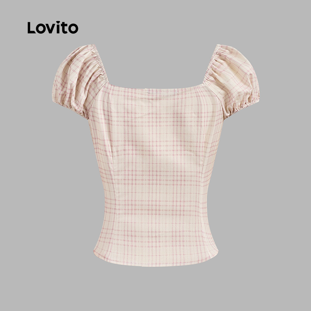 Áo kiểu nữ Lovito hồng xuân hè nơ Gingham phong cách thường ngày L136AD105 | BigBuy360 - bigbuy360.vn