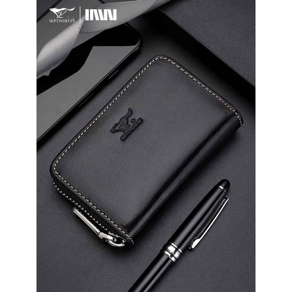 ví nam nhỏ gọn ví nam mini Ví Bảy Sói Nam Da Thật Chính Hãng Ví Đựng Thẻ Nhiều Thẻ Di Động Mỏng Ánh 