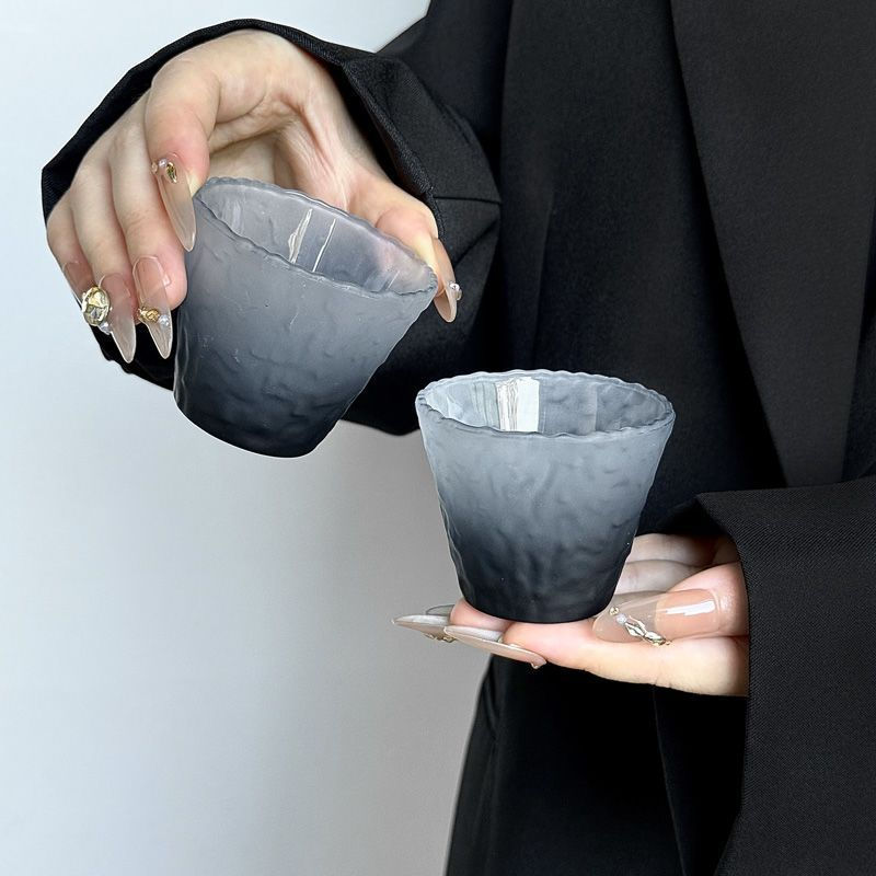 TQ~Cloudy glass cup, Japanese-style tea cup, coaster set, frosted glass cup, single cup, master cup,