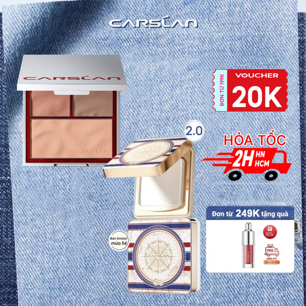 Combo Hè Carslan Phấn Nén Kiềm Dầu Bản Limited Chống Nước+ Phấn Má Hồng Màu Tone Cam Năng Động