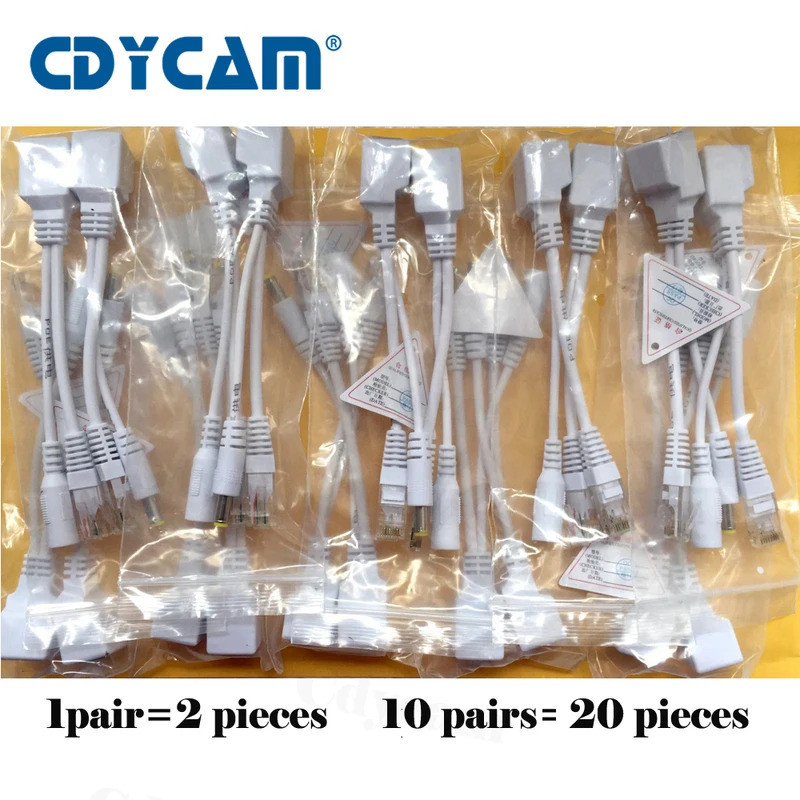 20 Chiếc (10 Cặp) POE Adapter Cáp RJ45 POE Injector + POE Splitter Kit Power over Ethernet POE Camer
