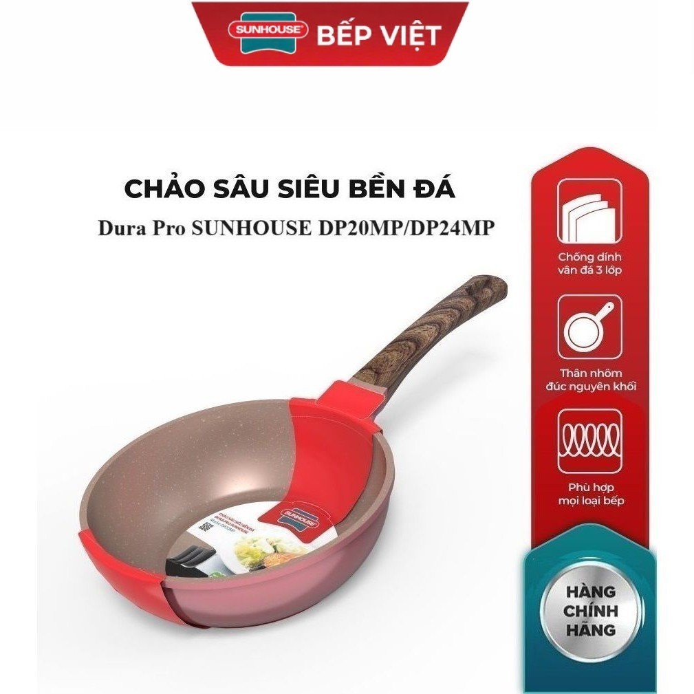 Chảo sâu chống dính siêu bền đá Dura pro SUNHOUSE DP20MP DP24MP