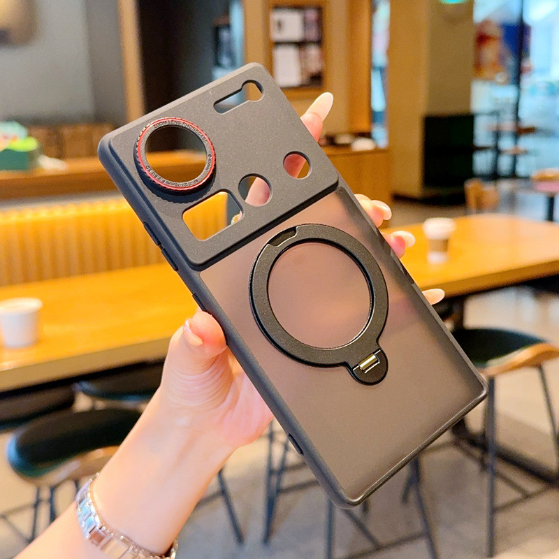 Dành Cho ZTE Nubia Z70 Ultra Z70S Ultra Ốp Lưng Sang Trọng 360o Kim Loại Nhẫn Đứng Matte PC Cứng Vỏ 