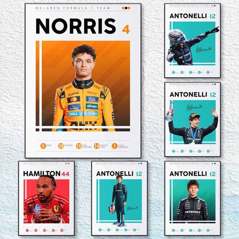 F1 Trình Điều Khiển Poster Bộ Alonso Hamilton Norris Senna Antonelli Công Thức 1 Tối Giản Canvas Tre