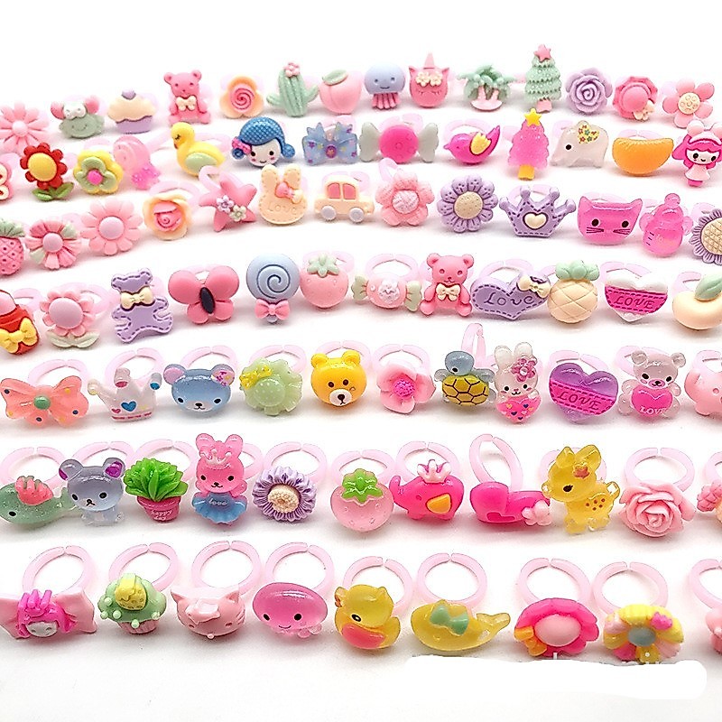Set 30/20/12/10/5 Nhẫn Nhựa/Nhẫn Mặt Đá Kiểu Dáng Siêu Cưng Cho Bé