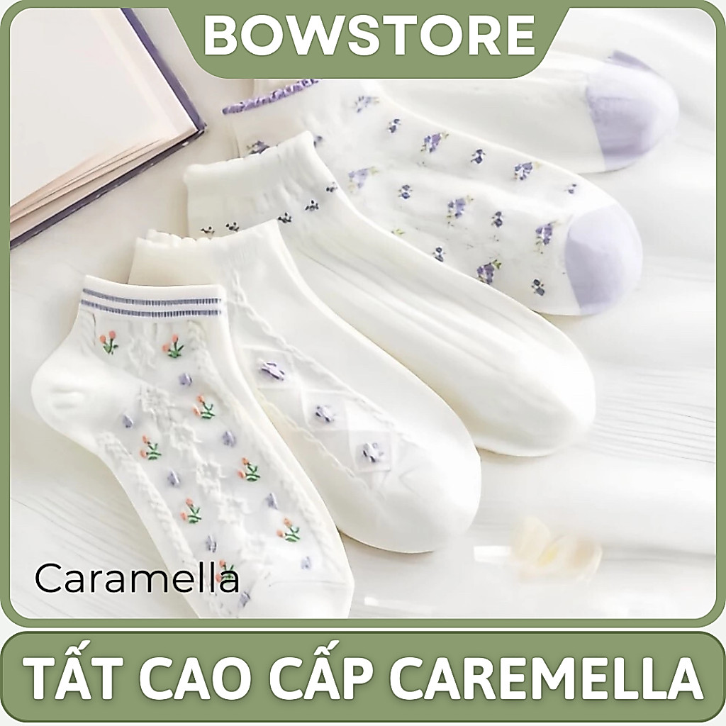 [CARAMELLA] Tất vớ nữ cổ ngắn Caramella cotton cao cấp ,thấm hút ,khử mùi ,thoáng khí ,Họa tiết dễ t
