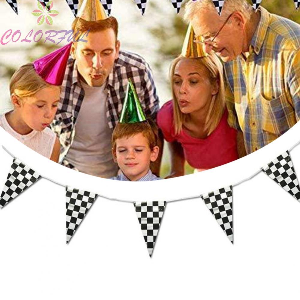 Flags Pennant Flag Racing Black White Bunting Checkered Garland Banner