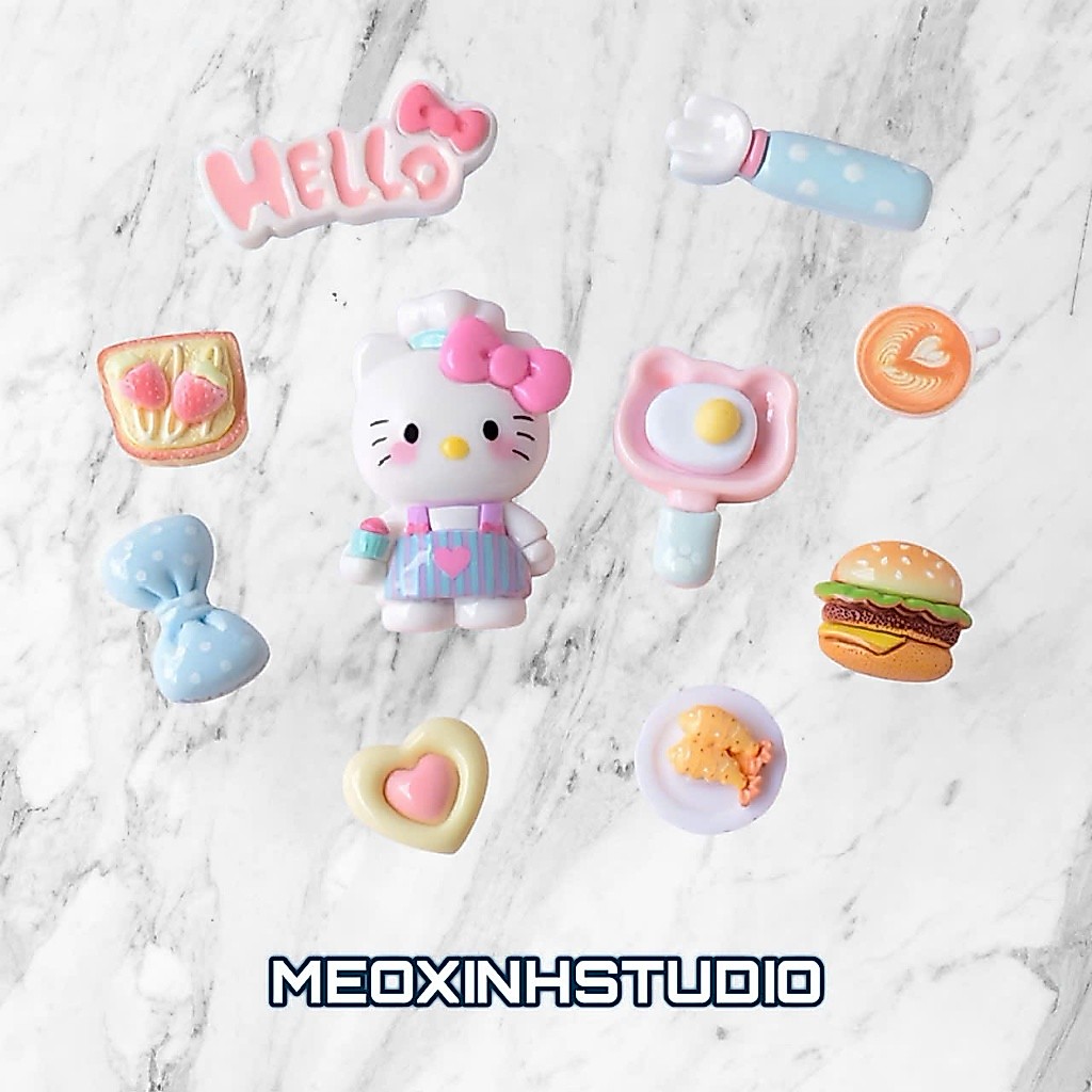 [MEOXINHSTUDIO] Set Charm Hello Kitty Nấu Ăn, Hamberger, Trứng rán M126
