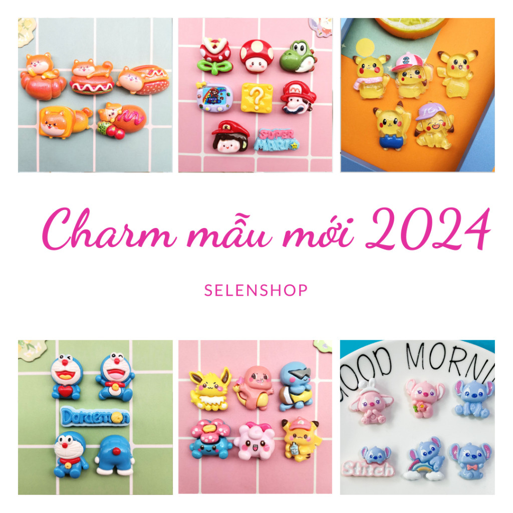 Charm labubu mẫu mới 2024 sẵn hàng HCM Set charm 3D, DIY, Jitbitz nhiều mẫu - trang trí dép, nón bảo