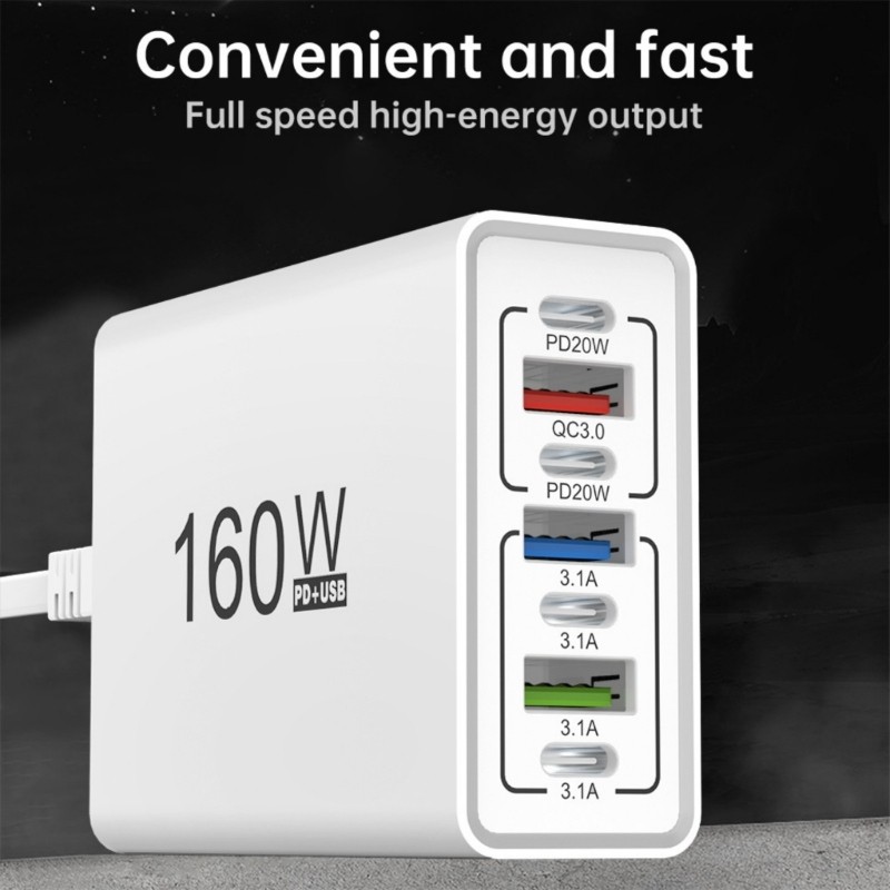 Bộ sạc USB BTM 160W 6 trong 1 Type C 160W Điện thoại sạc nhanh đa cổng