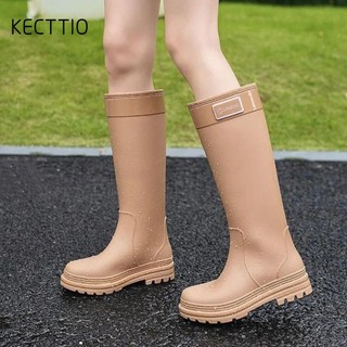 Giày đi mưa ống cao KECTTIO, Giày nước ngoài trời chống nước đế dày, Giày cao su PVC thời trang Giày đi mưa chống trượt cho nữ