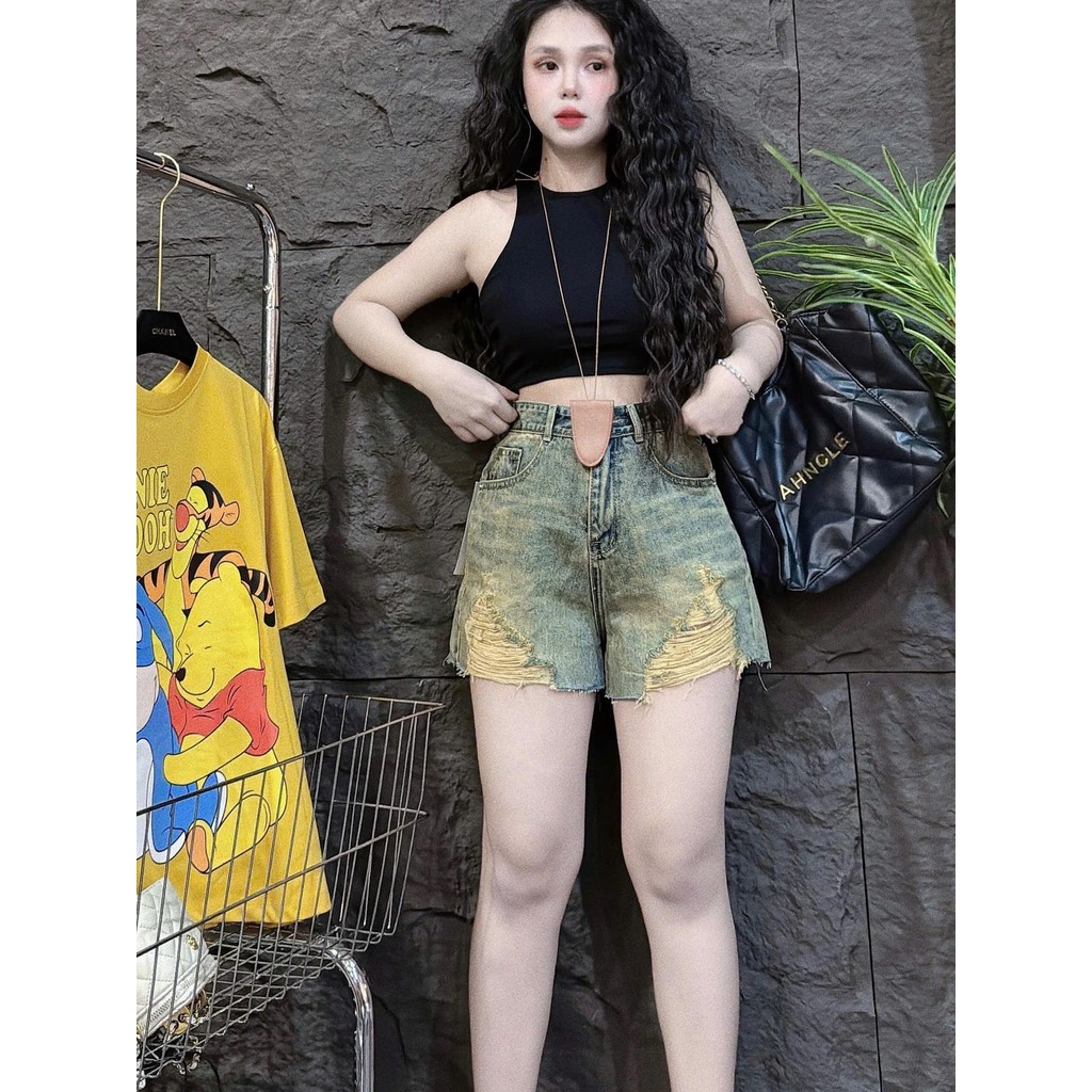 Quần Jeans Đùi Nữ Cạp Cao Chất Jeans Cotton Cao Cấp N011