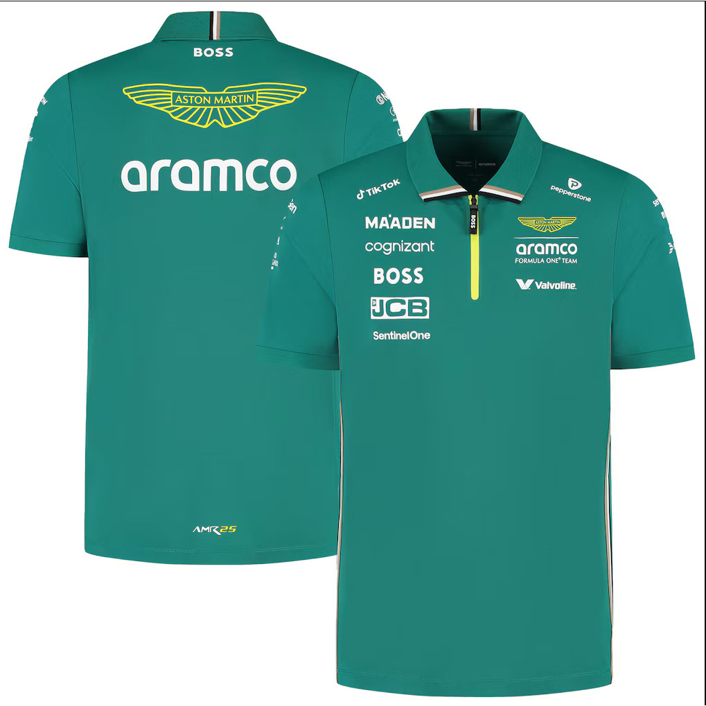 Bộ đồ đua F1 mới nhất 2025 với áo đua Aston Martin Team và áo polo ngắn tay cho cả nam và nữ mùa hè