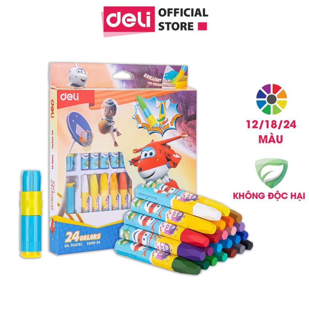 Bút sáp dầu Super Wings x Deli – (thân lục giác) - C009-12 màu/C009-18 màu/ C009-24 màu