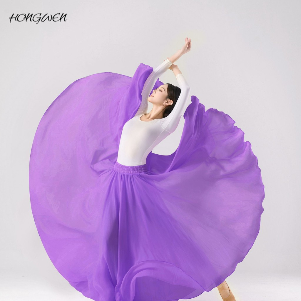 Váy xoay lớn hai lớp 720 độ Váy dài voan trơn khiêu vũ