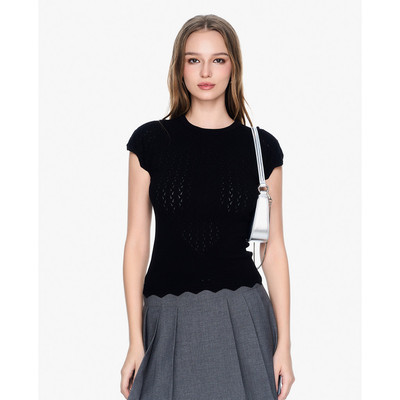 GIGI - Áo dệt kim nữ ngắn tay cổ tròn phom ôm tôn dáng_G1305K242710-66