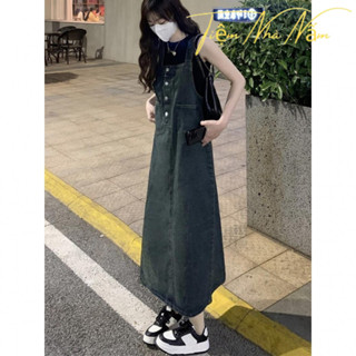 {TNN-Oder}Bộ trang phục mùa hè váy yếm jean dáng dài màu retro và áo ba lỗ phong cách Hàn Quốc hack tuổi