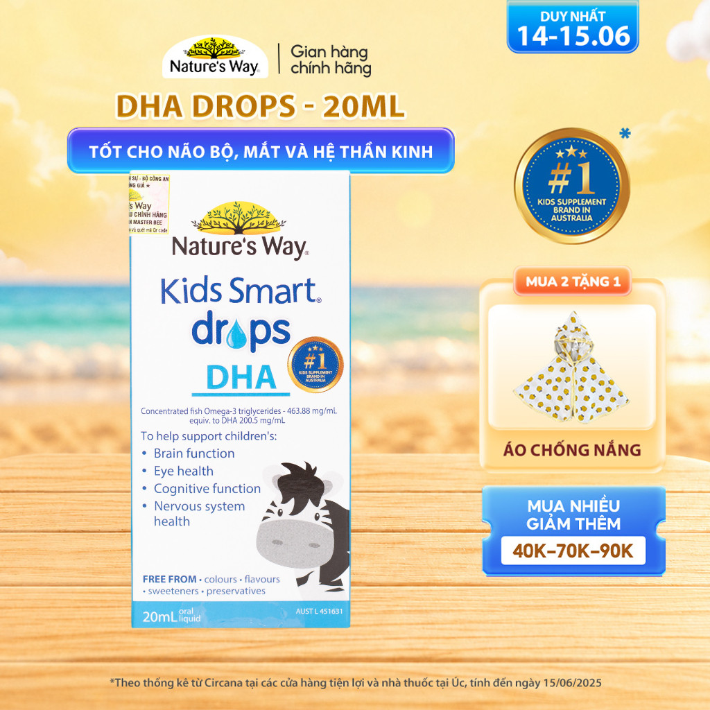 DHA Drops Nature's Way Kids Smart Bổ Sung DHA, Omega 3, Thành Phần Dầu Cá RTG Hỗ Trợ Tốt Cho Não Và 