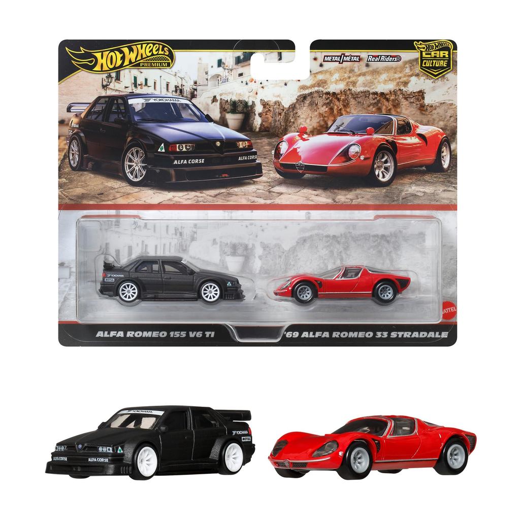 Hot Wheels Premium 2-Pack Alfa Romeo 155 V6 TI / '69 Alfa Romeo 33 Stradale Toy Vehicle Miniature Ca