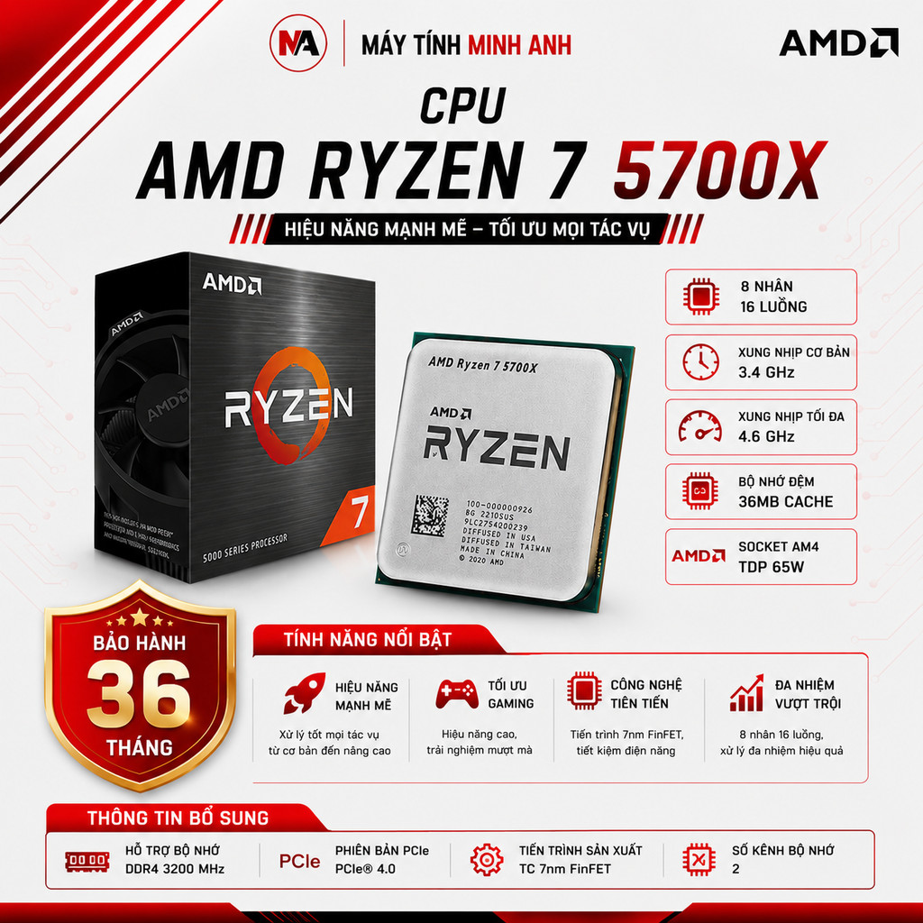CPU CHIP Bộ xử lý AMD 5500 5500GT 5600G 5700X SOCKET AM4 NEW TRAY Bảo hành 36 tháng