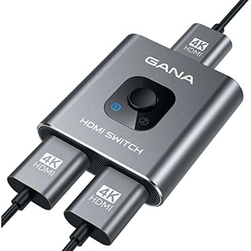 Bộ chia HDMI Switch 4k @ 60hz, Bộ chuyển đổi HDMI hai chiều bằng nhôm GANA 2 trong 1 Out, Hub HDMI t