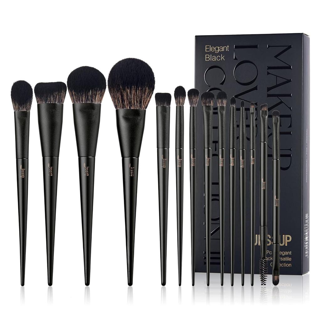 Bộ Cọ Trang Điểm Jessup Cọ Trang Điểm 14 Chiếc Đen Kabuki Foundation Phấn Mắt Contour Concealer Powd