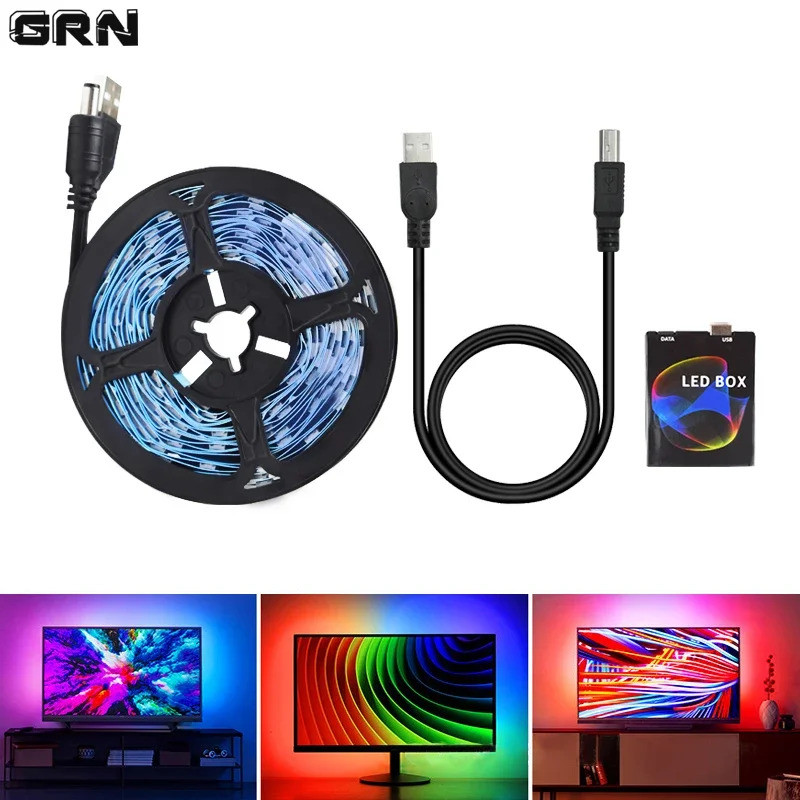WS2812 LED TV Đèn Nền Dải DC5V 30LED / m với USB Music Sync Box RGBIC Kit cho trò chơi Phòng ngủ PC 